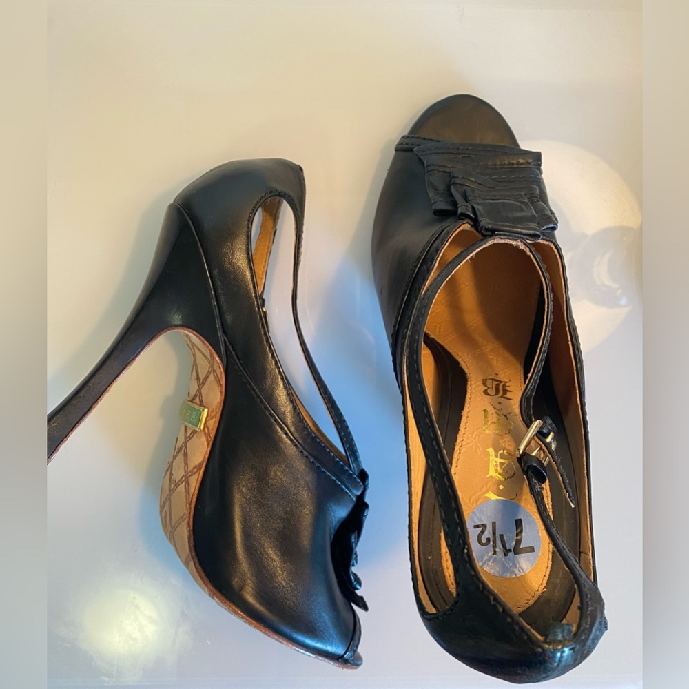 L.A.M.B. Black Peep-Toe Heels